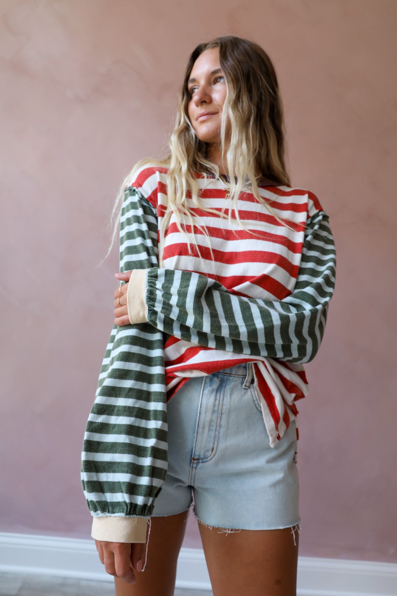 Free People Sawyer Stripe Tee / Kelp