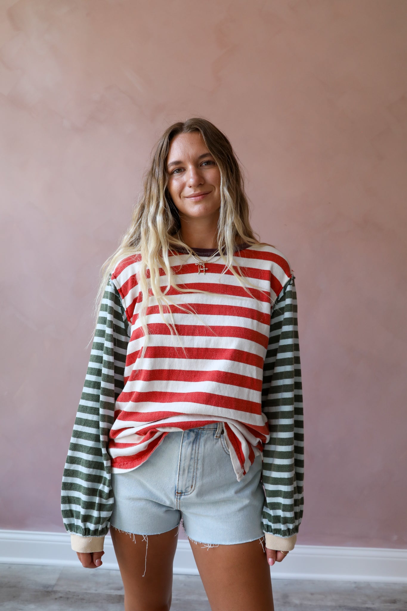 Free People Sawyer Stripe Tee / Kelp