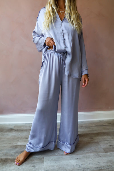 Free People Dreamy Days Solid PJ Set / Icelandic Blue