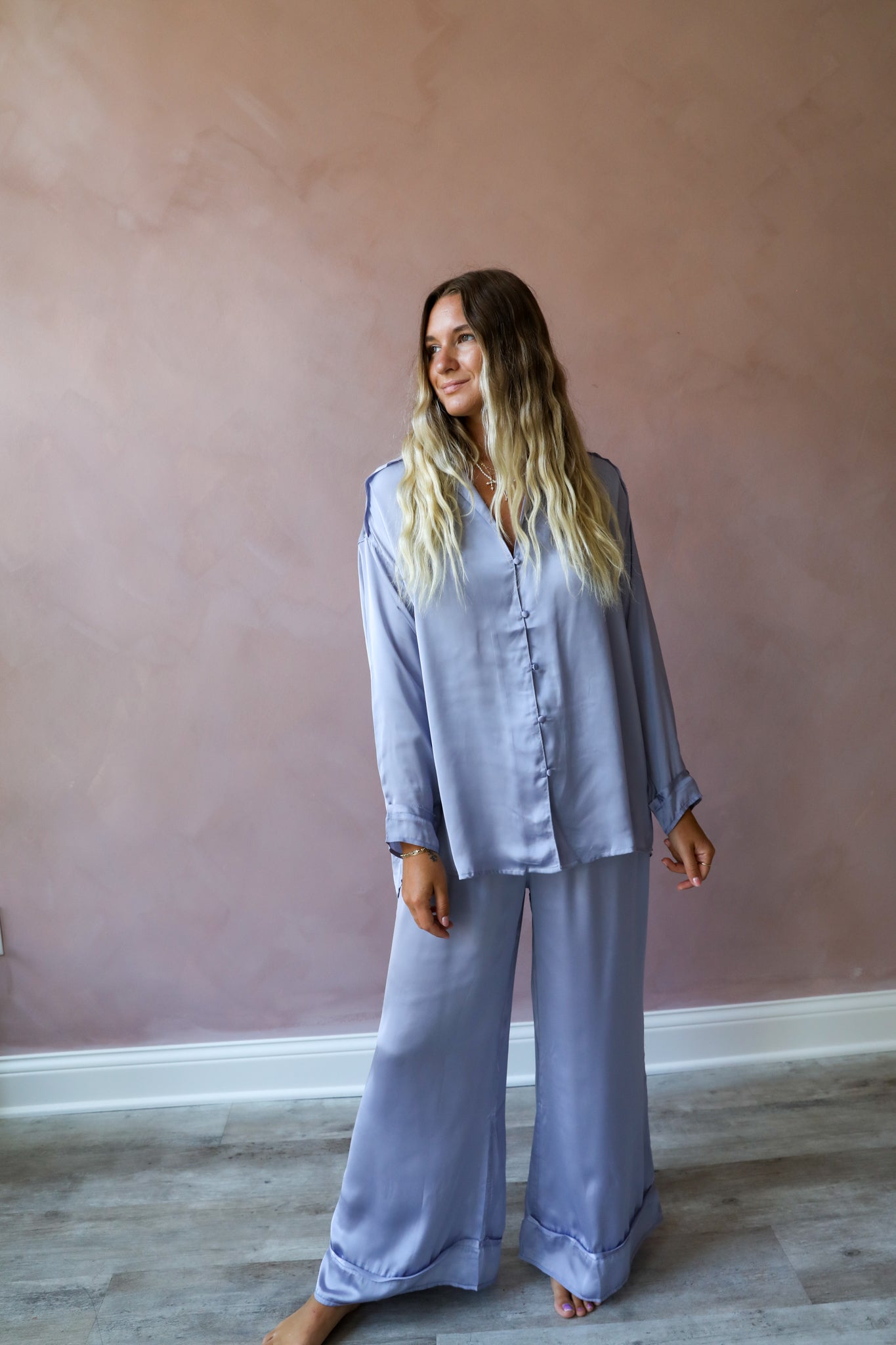 Free People Dreamy Days Solid PJ Set / Icelandic Blue