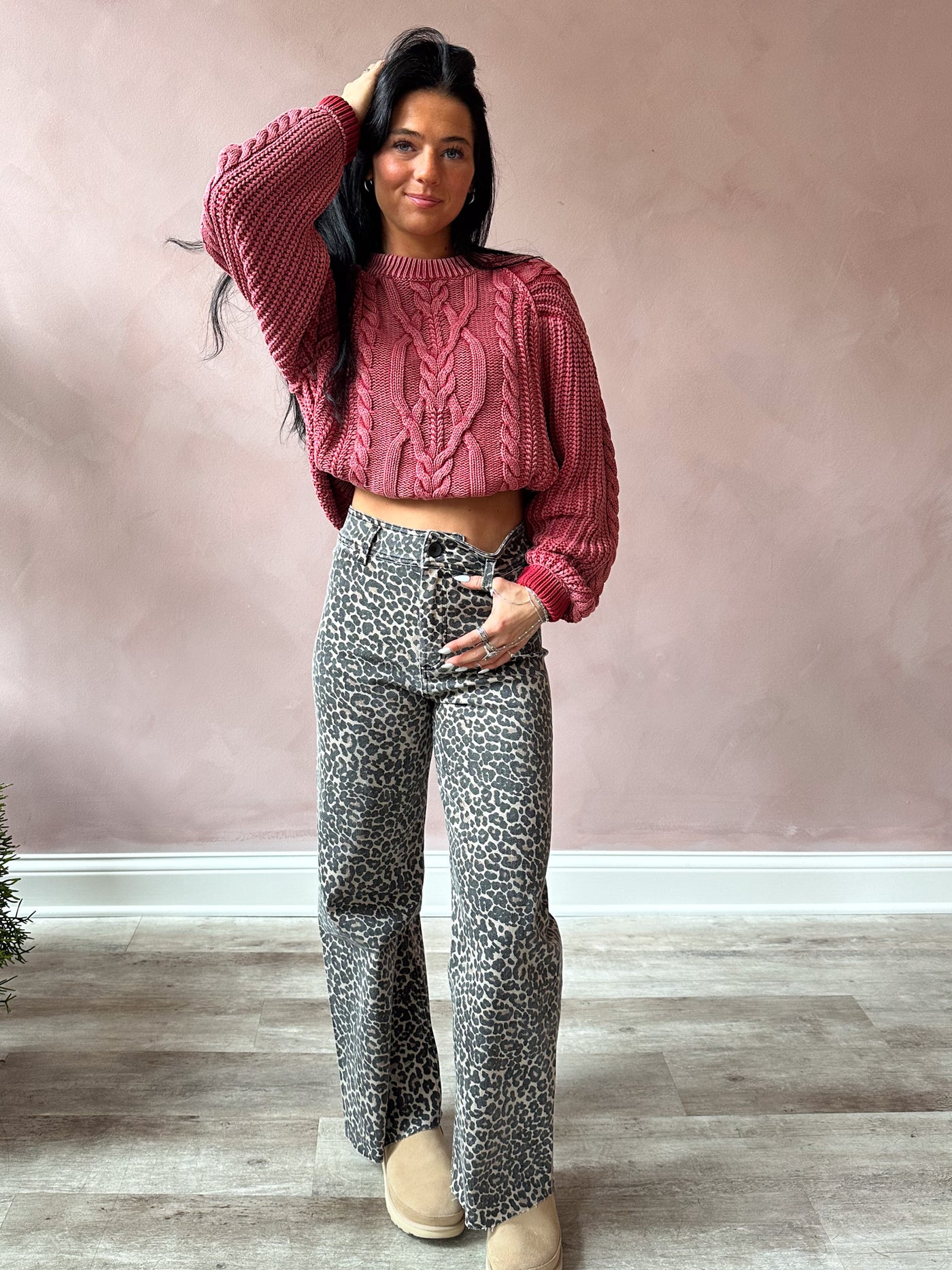 Free People Frankie Cable Sweater / Cherry