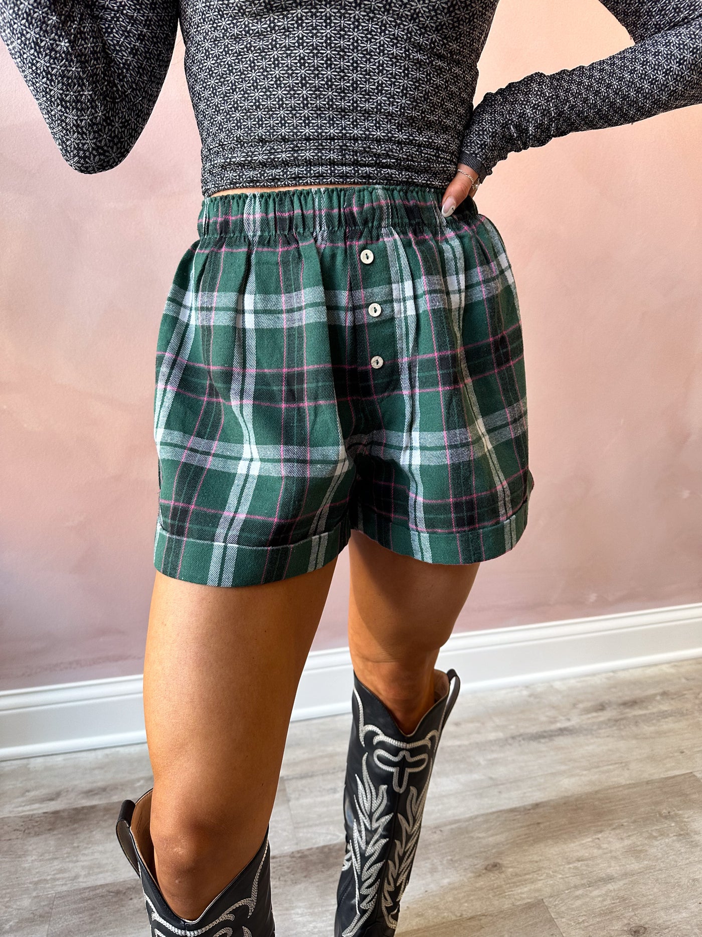 Free People Sunday Morning Boxer / Evergreen Combo