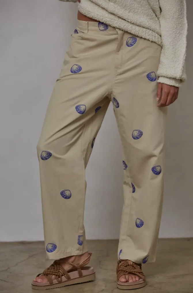 Shell Embroidered Twill Pant