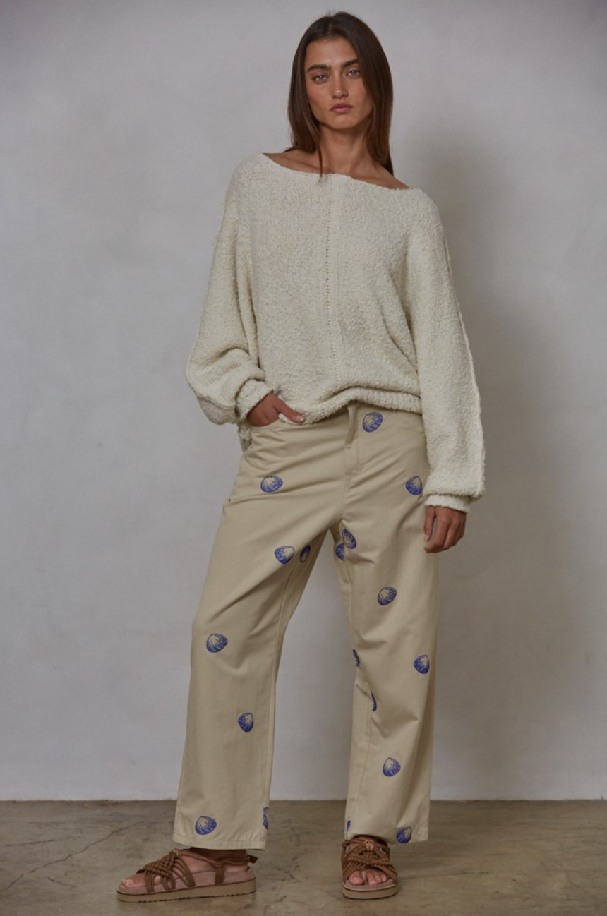 Shell Embroidered Twill Pant