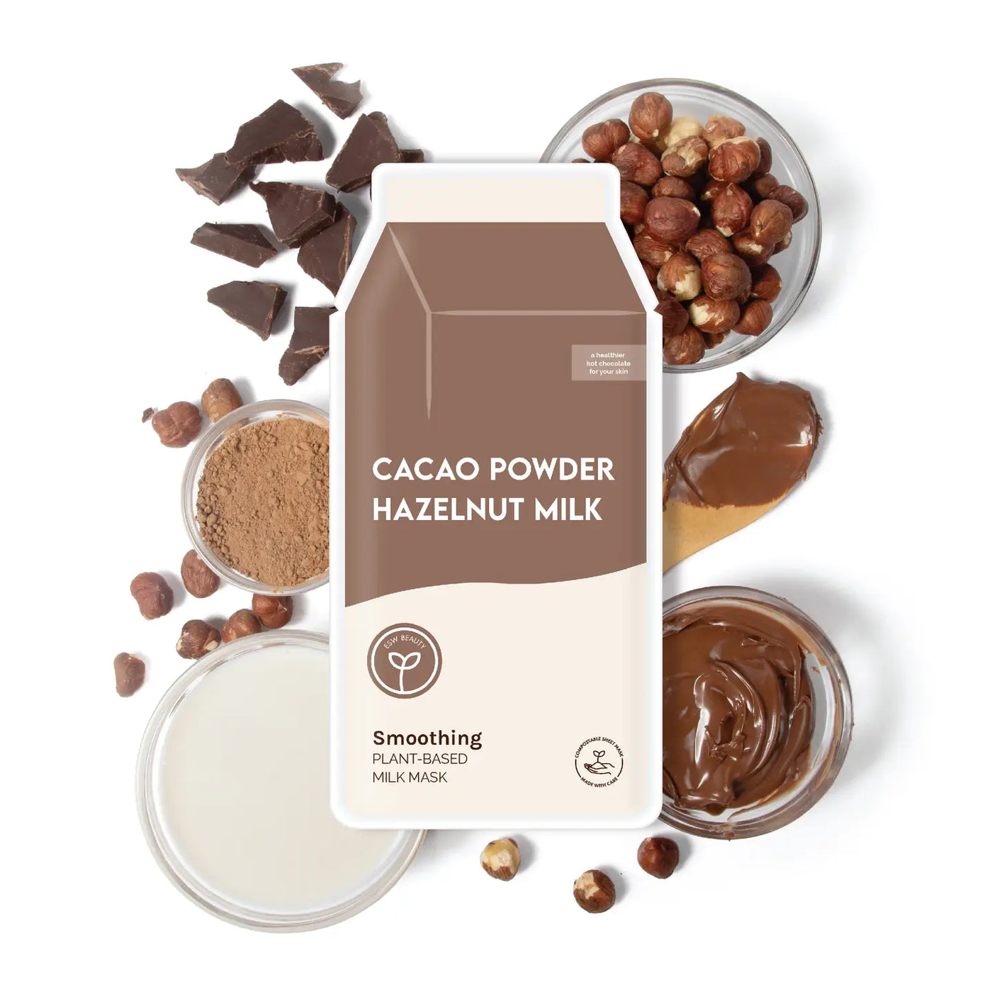 Cacao Powder Hazelnut Milk Smoothing Plant-Based Milk Mask