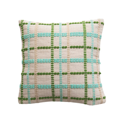 18" Woven Cotton & Wool Pillow with Grid Pattern, Multi Color Plaid